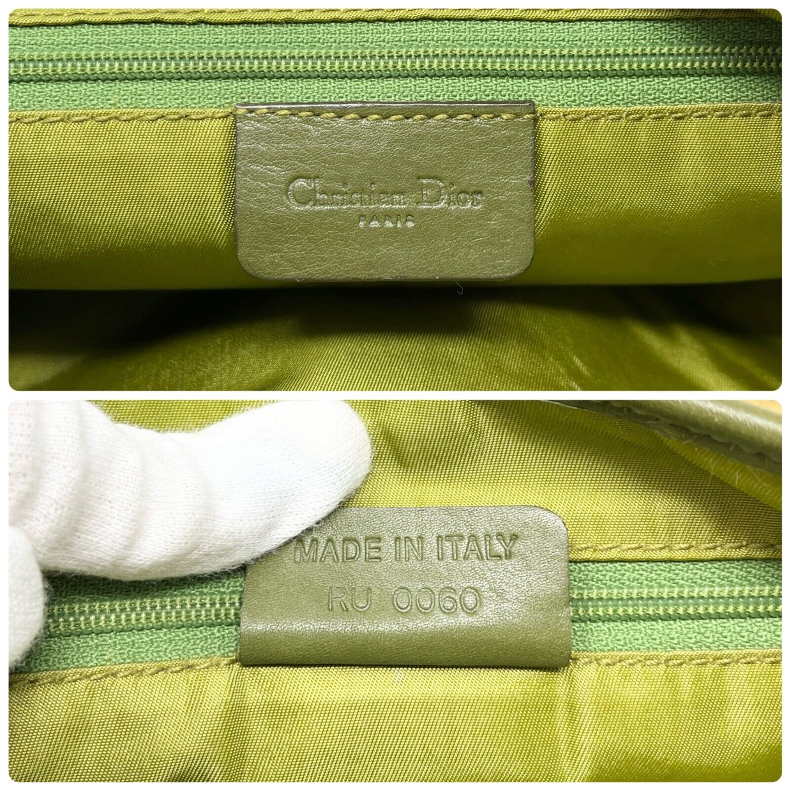 Christian Dior Vintage CD Logo Double Saddle Shoulder Bag Green Leather Rank AB