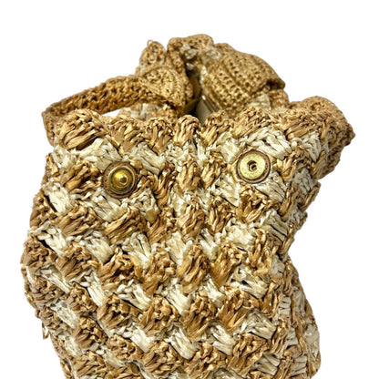 PRADA Vintage Triangle Logo Raffia Canapa Tote Bag Beige Cream Crochet 902066