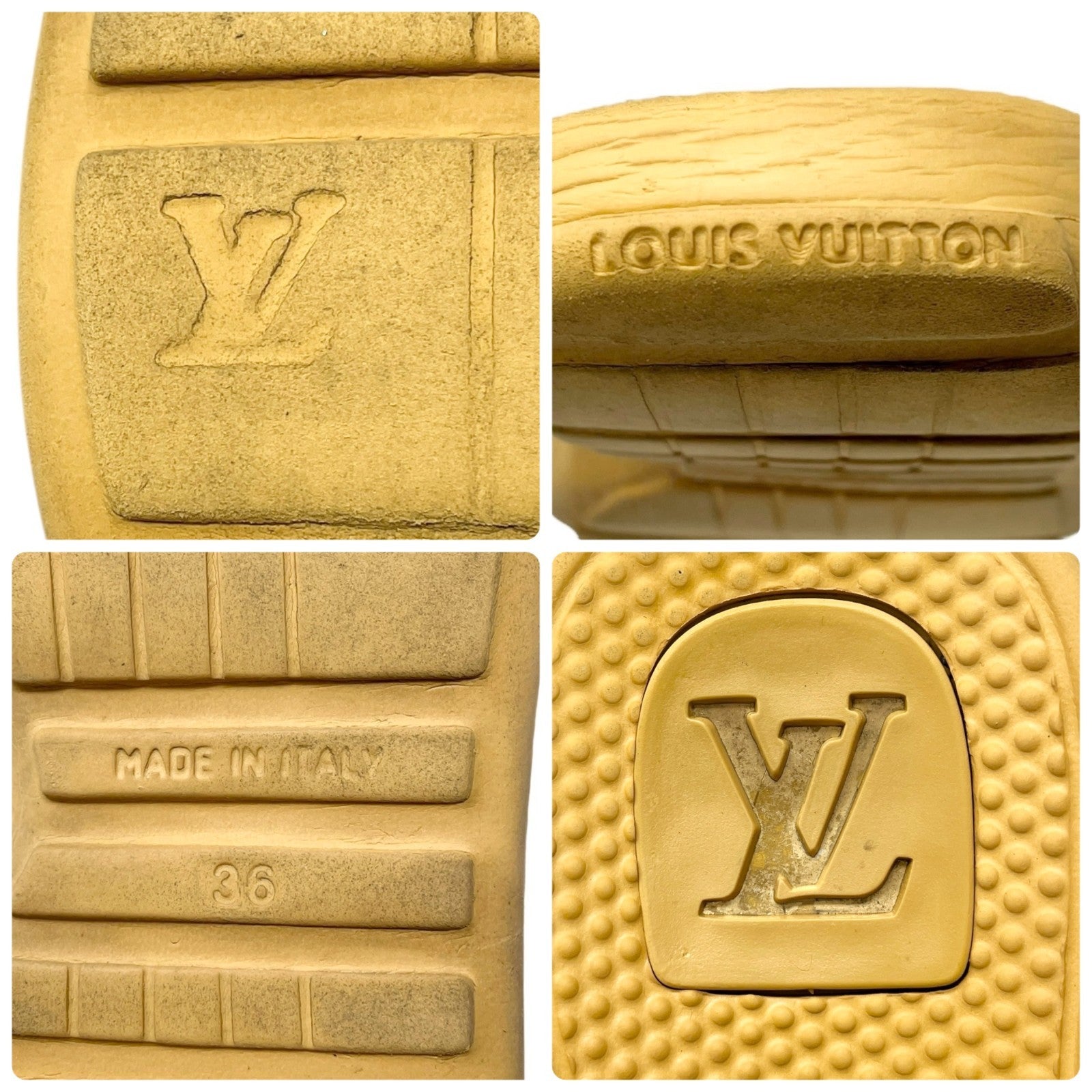 LOUIS VUITTON Vintage LV Monogram Logo Slide Sandals #36-37 Brown Beige Rubber