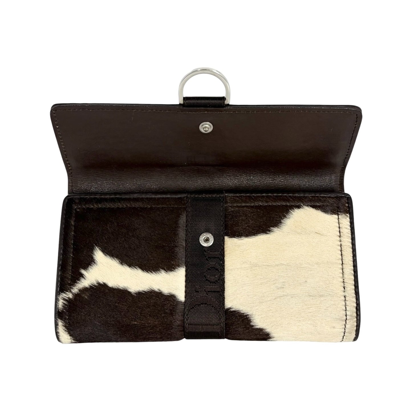 Christian Dior Vintage Logo Cow Print Pony Calf Hair Wallet Brown White 902437