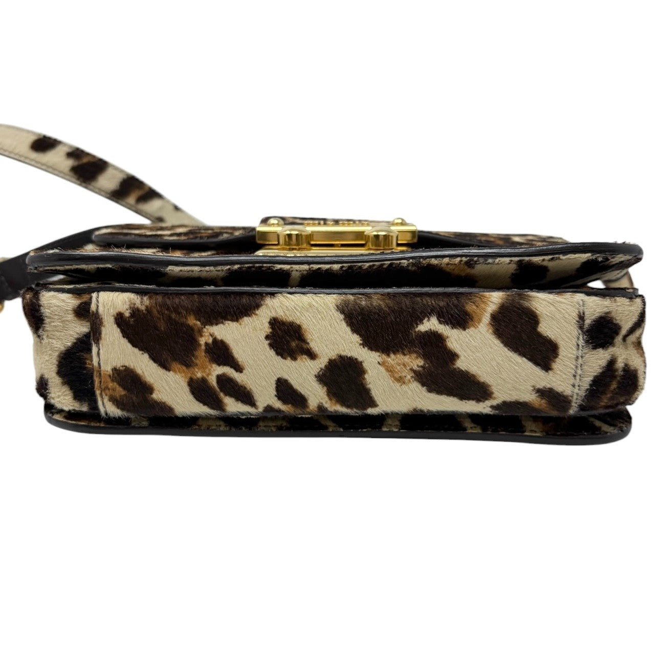 miumiu Vintage Leopard Pony Calf Hair Crossbody Bag Brown Gold Leather 902218