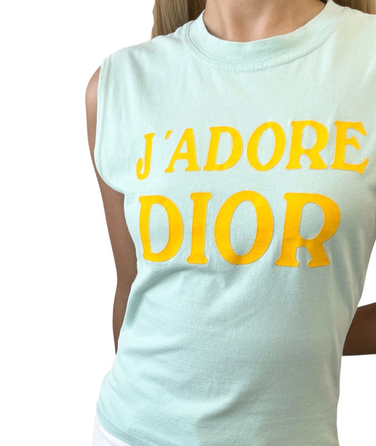 Christian Dior Vintage 2002 J'ADORE Logo Tank Top #36 Light Green Yellow 902366