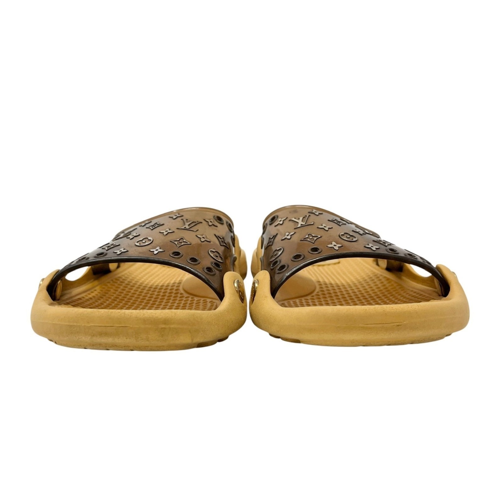 LOUIS VUITTON Vintage LV Monogram Logo Slide Sandals #36-37 Brown Beige Rubber