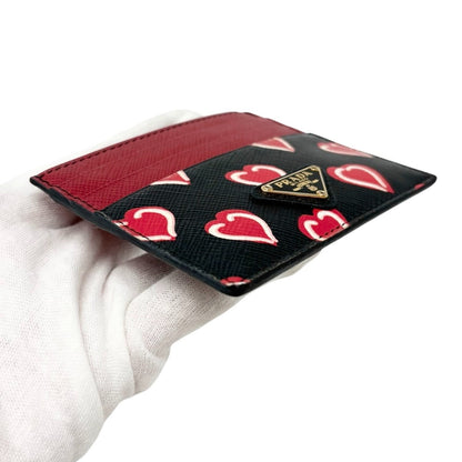 PRADA Vintage Triangle Logo Heart Wallet Card Holder Black Red Leather 902286