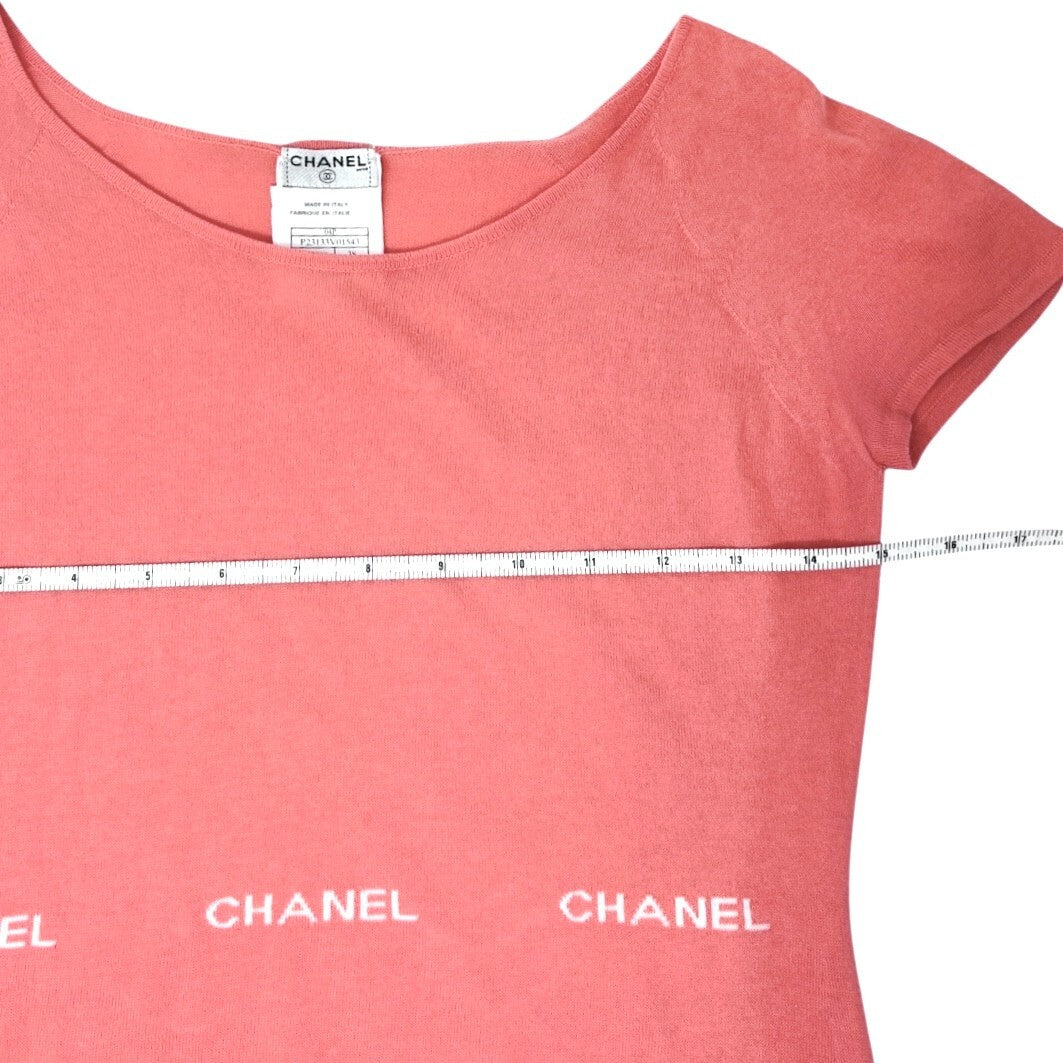CHANEL Vintage 04P CC Logo Knit Top #38 Pink Orange Short Sleeve Round Neck