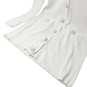 CHANEL Vintage 13P CC Mark Logo Knit Cardigan #36 White Cream Cotton Button