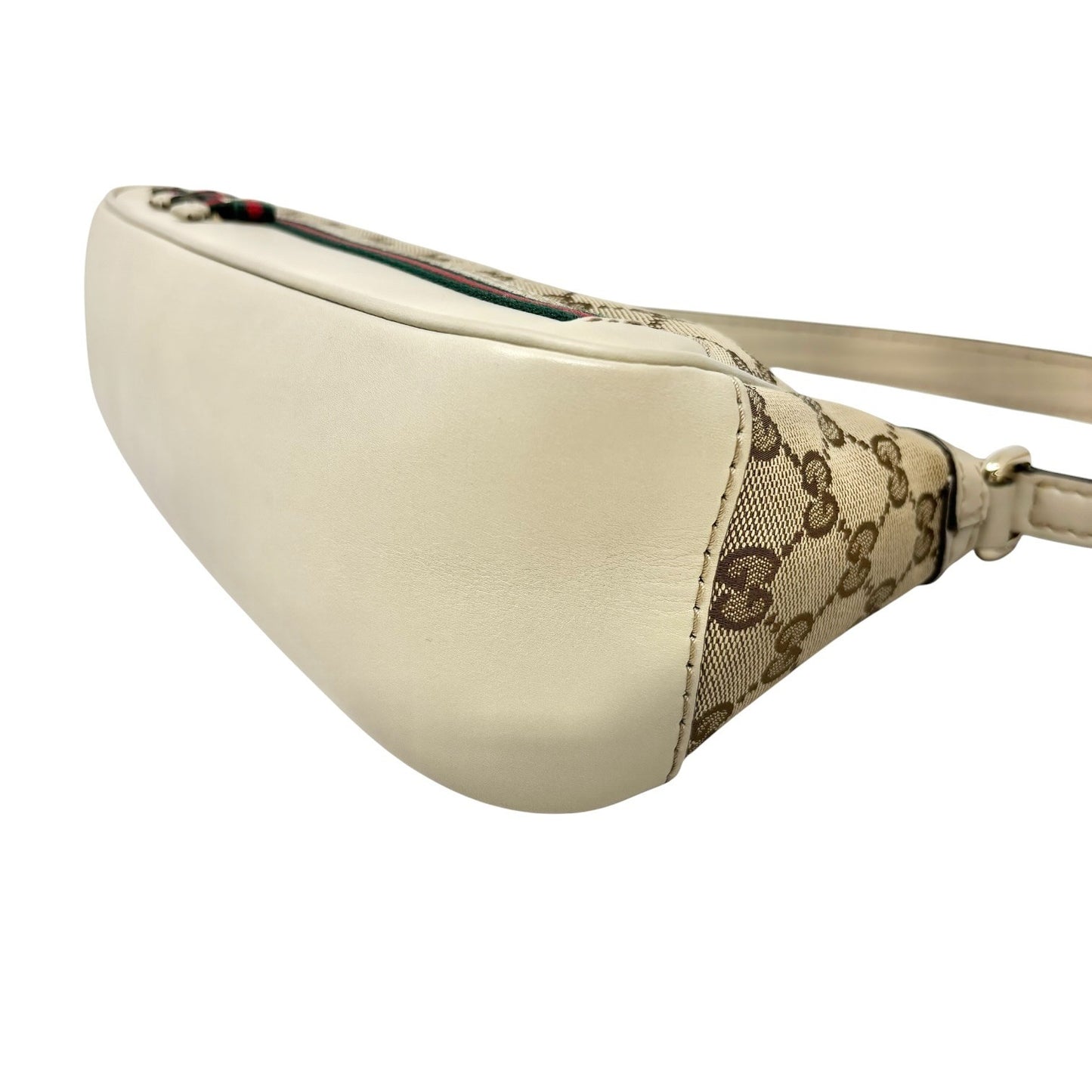 GUCCI Vintage GG Monogram Web Stripe Canvas Shoulder Bag Beige Ribbon 902570