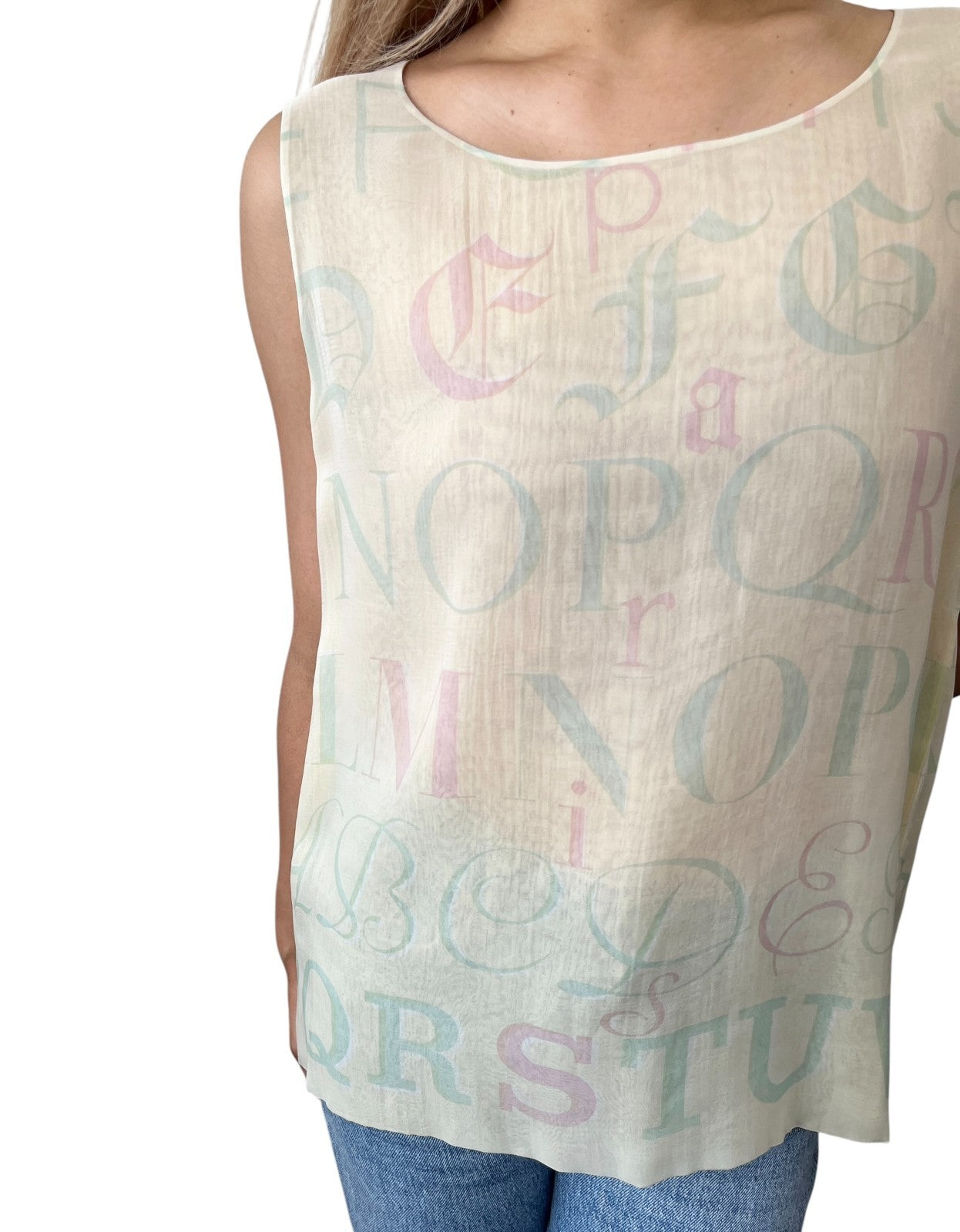 HERMES Vintage Logo Ensemble Set Shirt Sleeveless See-though #38 Yellow Silk