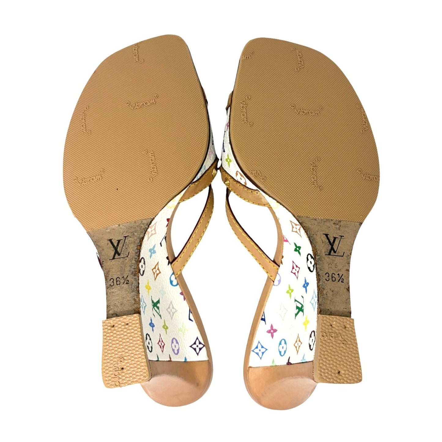 LOUIS VUITTON Vintage Monogram Multicolor Ribbon Sandals #36.5 White 106916