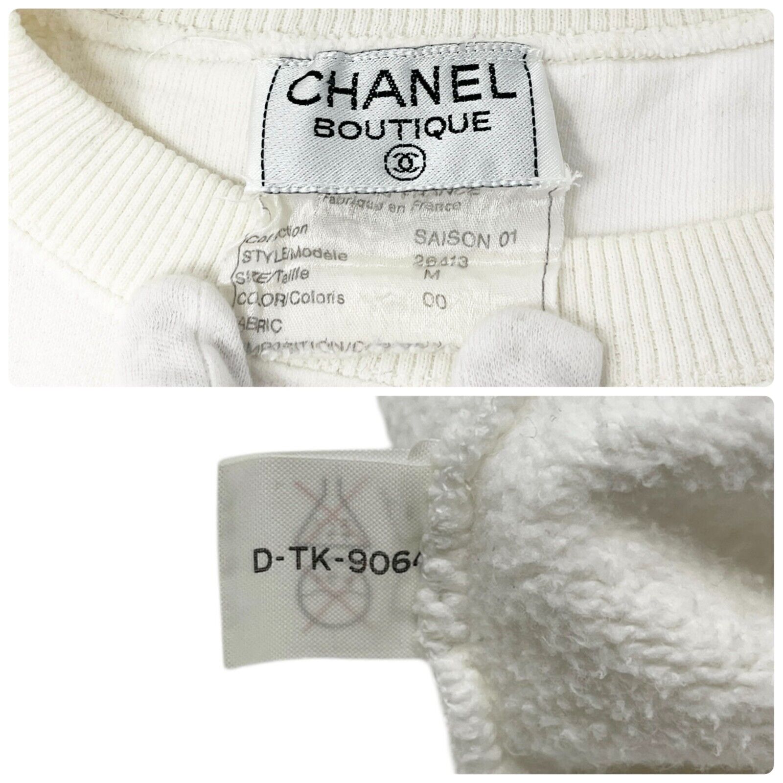 CHANEL Vintage CC Logo Long Sleeve Top Sweatshirt #M White Red Rip Cosme Cotton
