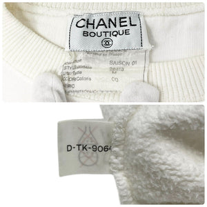 CHANEL Vintage CC Logo Long Sleeve Top Sweatshirt #M White Red Rip Cosme Cotton