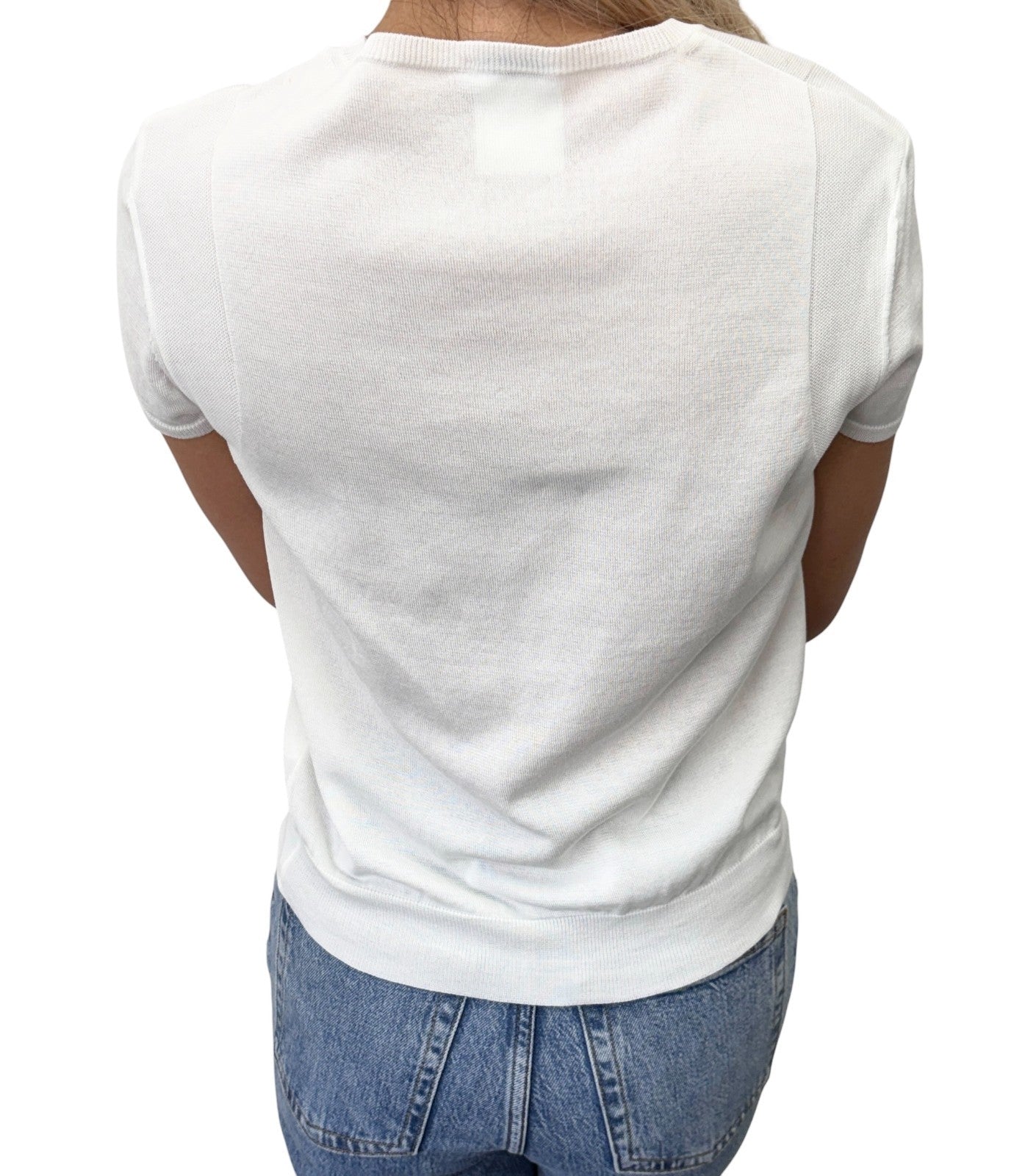 CHANEL Vintage 03P CC Logo Mesh Knit T-shirt Top #38 White Cotton 902422