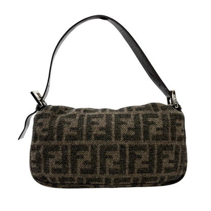 FENDI Vintage FF Zucca Knit Cashmere Mamma Baguette Shoulder Bag Brown 902212