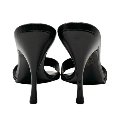 GUCCI Vintage GG Monogram Logo Sandals Heels #36-36.5 Black Canvas Leather