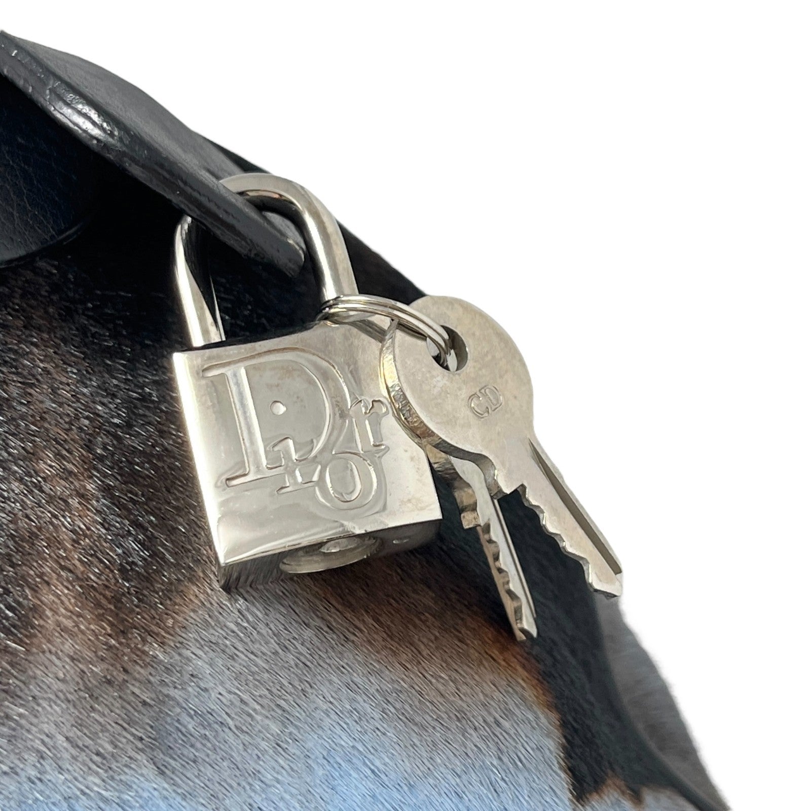 Christian Dior Vintage Mini Bowler Bag Padlock Tie Dye Calf Hair Black Blue