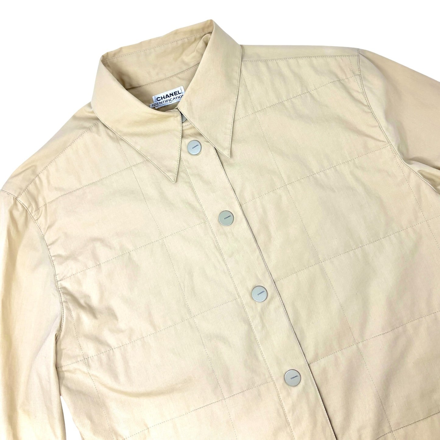 CHANEL Vintage Logo Button Shirt Blouse Long Sleeve Top Cream Cotton Quilting