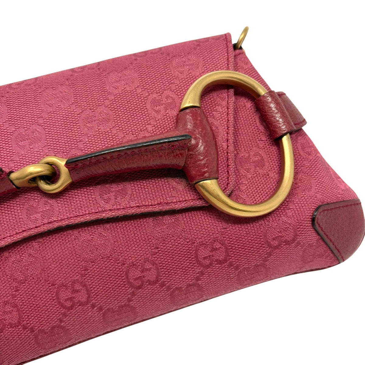 GUCCI Vintage GG Monogram Horsebit Chain Shoulder Bag Pochette Pink 902381