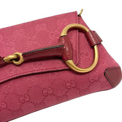 GUCCI Vintage GG Monogram Horsebit Chain Shoulder Bag Pochette Pink 902381