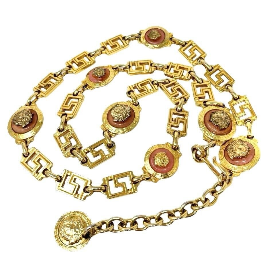 GIANNI VERSACE Vintage Medusa Logo Chain Belt Accessory Gold Metal Rank AB