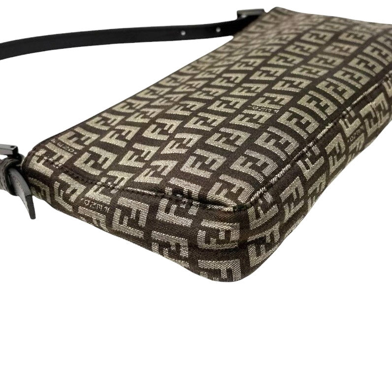 FENDI Vintage Logo Zucchino Shoulder Bag Pochette Brown Canvas Pocket 902351