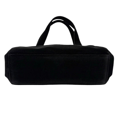 CHANEL Vintage CC Logo Stitch Trapezoid Tote Bag Handbag Black Velour 902222