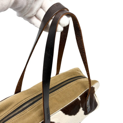 miu miu Vintage Pony Calf Hair Shoulder Bag Brown White Corduroy 902373