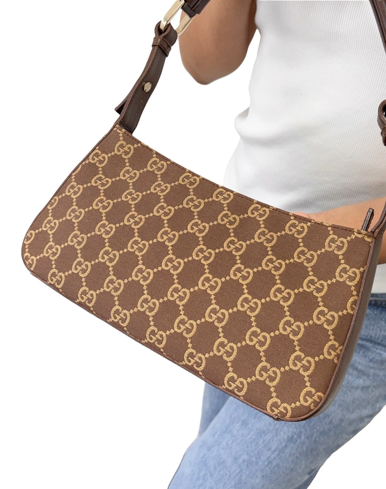 GUCCI Vintage GG Monogram Mini Shoulder Bag Pochette Brown Canvas 901851
