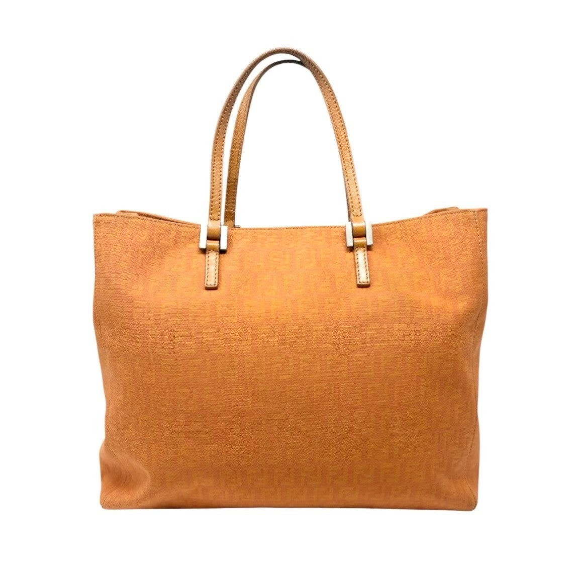 FENDI Vintage FF Logo Zucchino Monogram Tote Hand Bag Orange Silver 901883