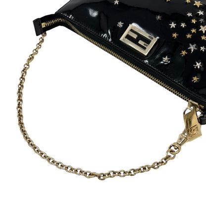 FENDI Vintage FF Logo Star Studs Mini Chain Shoulder Bag Black Gold 902276