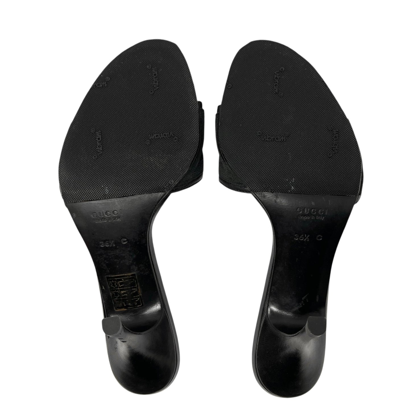 GUCCI Vintage GG Monogram Logo Sandals Heels #36-36.5 Black Canvas Leather