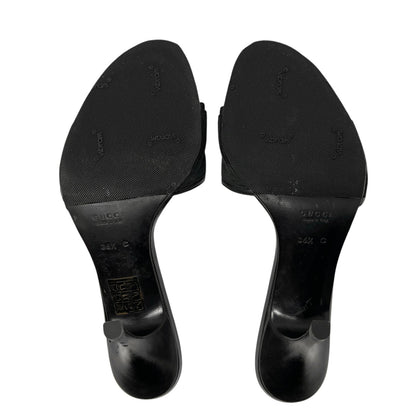 GUCCI Vintage GG Monogram Logo Sandals Heels #36-36.5 Black Canvas Leather