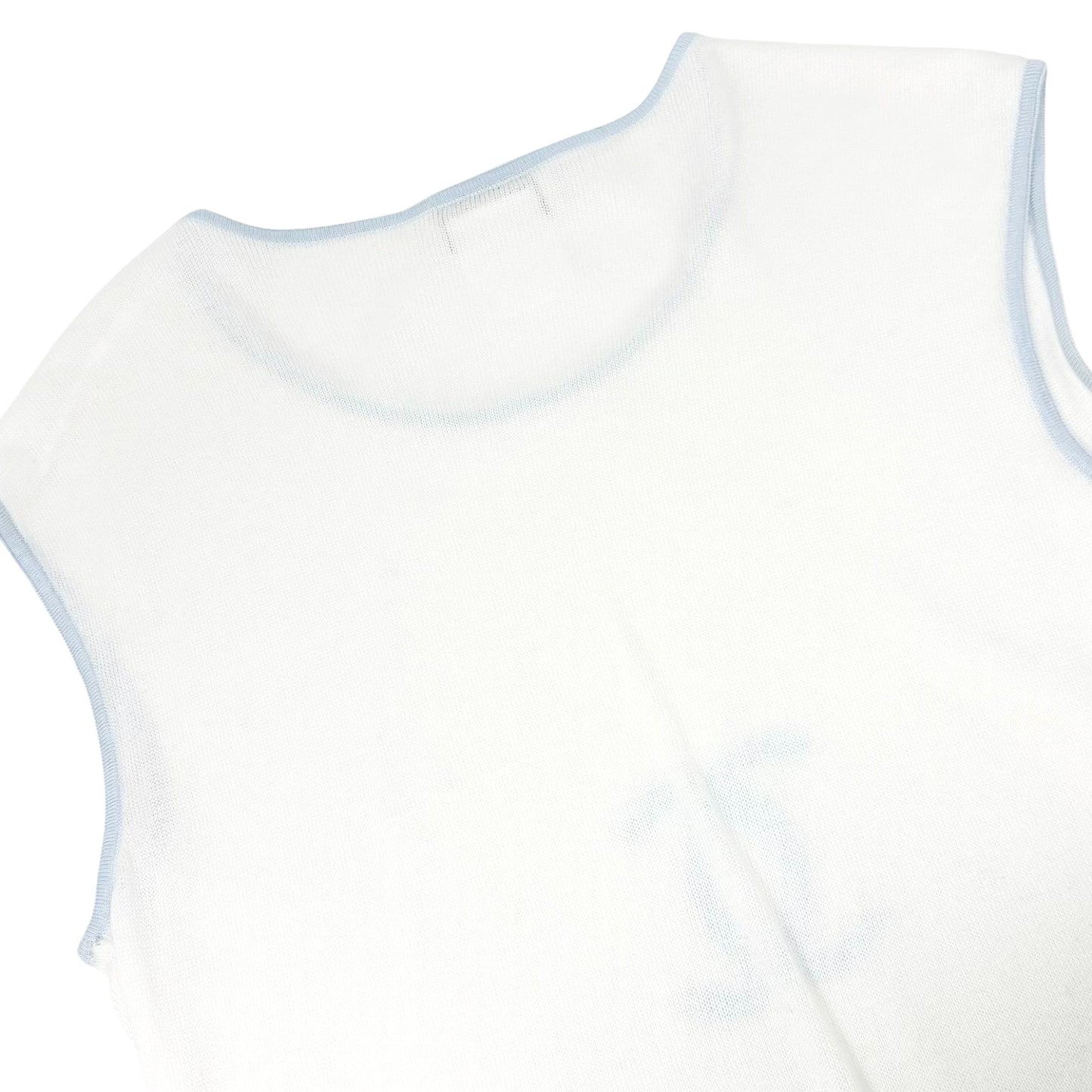 CHANEL Vintage 00S CC Logo Knit Tank Top #42 Sleeveless Blue White 901947