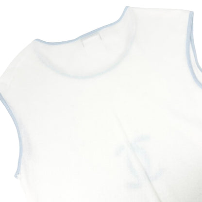 CHANEL Vintage 00S CC Logo Knit Tank Top #42 Sleeveless Blue White 901947