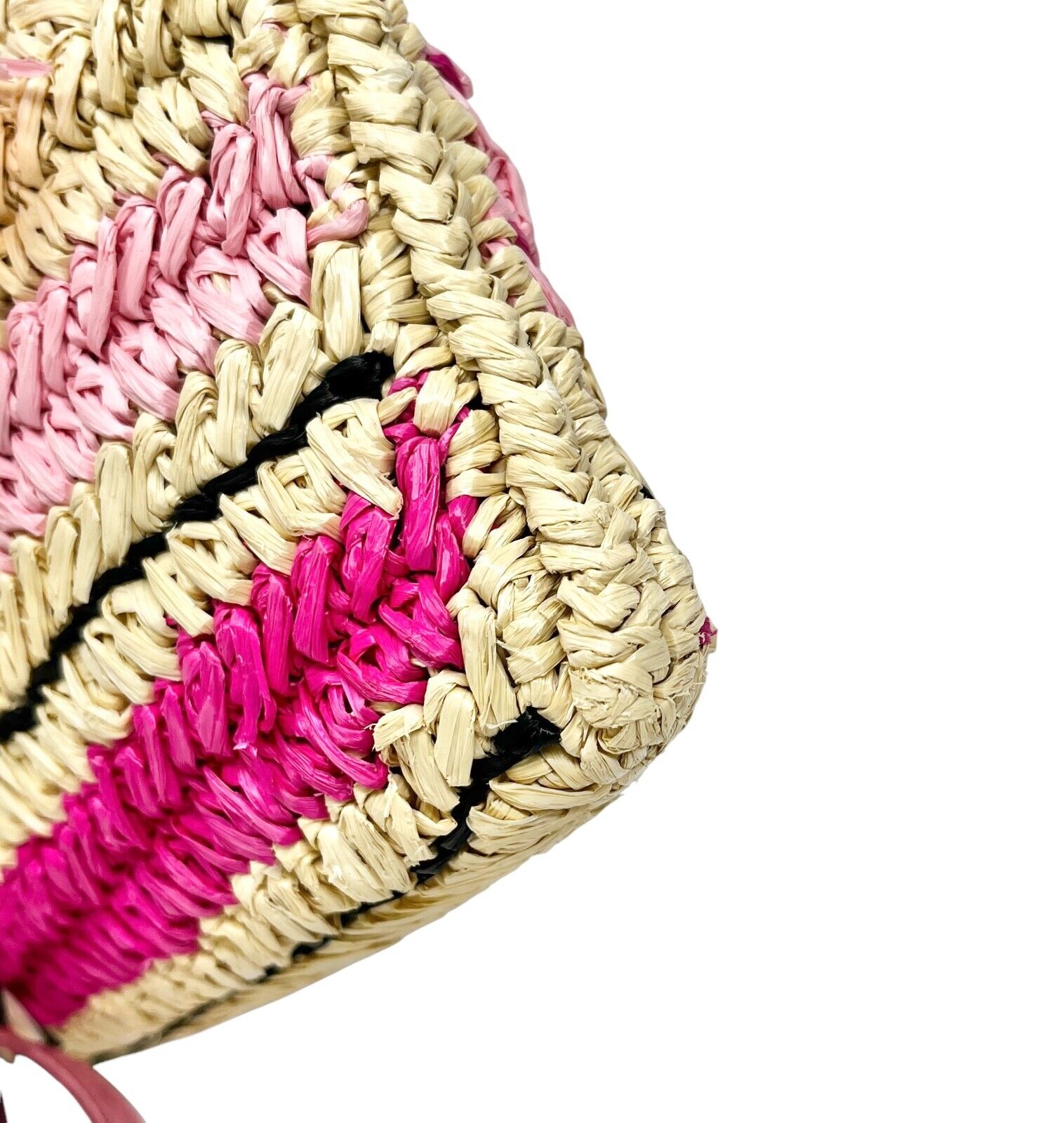 PRADA Vintage Logo Raffia Shoulder Bag Crossbody Zip Pink Cream Polyurethane
