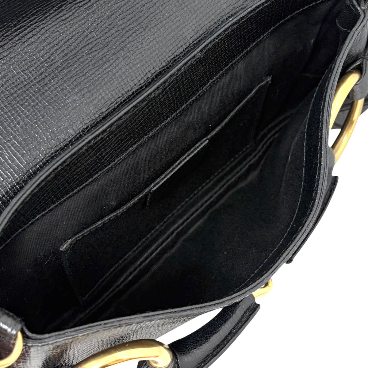 GUCCI Vintage Horsebit Chain Mini Shoulder Bag Leather Black Gold 902408