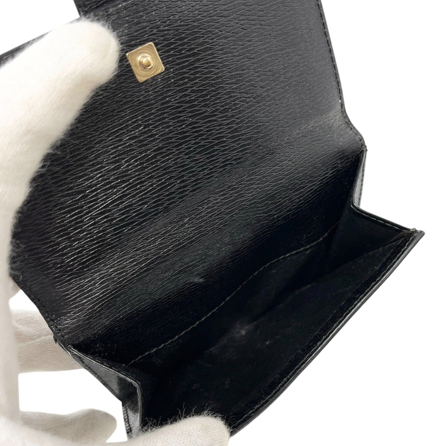 GUCCI Vintage G Square Logo Compact Wallet Button Black Gold Cotton
