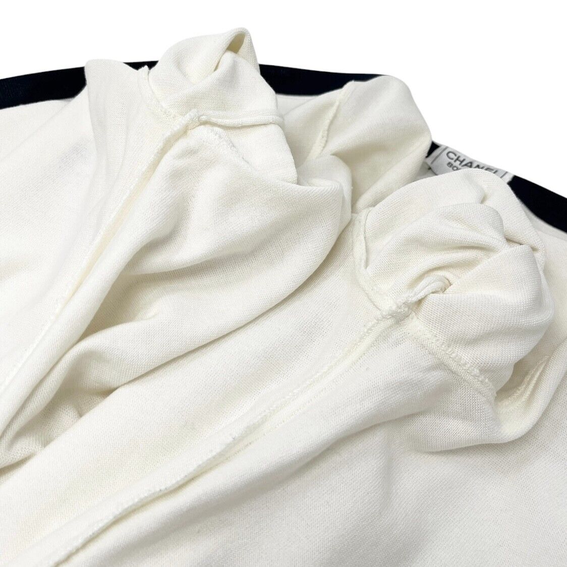 CHANEL Vintage 96P CC Logo Button Cardigan Knit Top #44 White Blue Cotton
