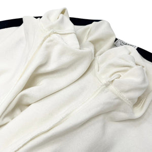 CHANEL Vintage 96P CC Logo Button Cardigan Knit Top #44 White Blue Cotton