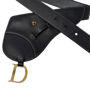 Christian Dior Vintage 2002 Saddle Waist Bag #85 Pouch Belt Black Gold Leather