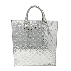 LOUIS VUITTON Vintage M40269 Monogram Mirror Sac Plat Tote Bag Silver Leather