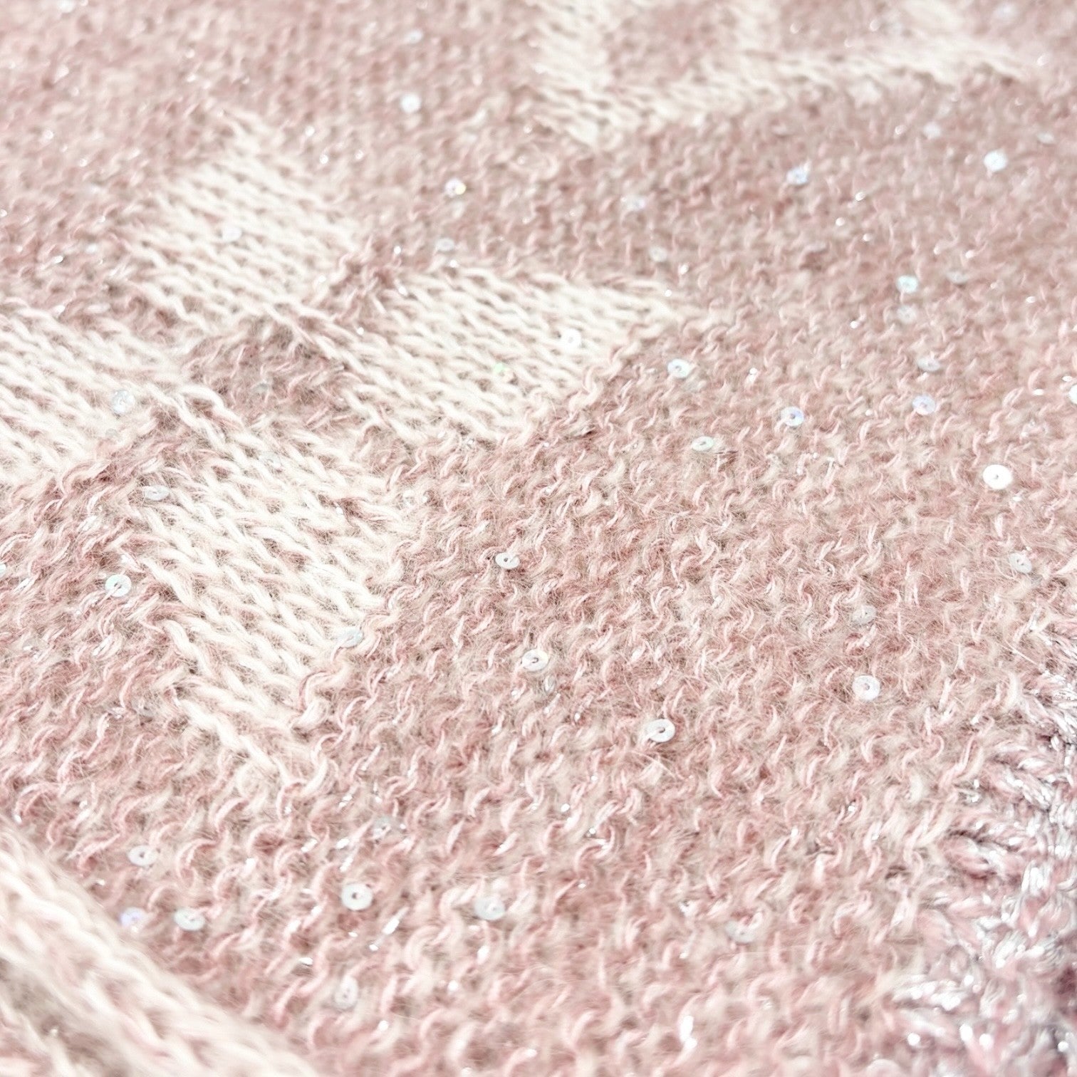 LOUIS VUITTON Vintage Monogram Logo Knit Sequins Scarf Muffler Wrap Pink Mohair