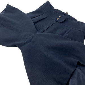 CHANEL Vintage CC Mark Logo Culottes Dress #40 Dark Blue Gold Wool Sleeveless