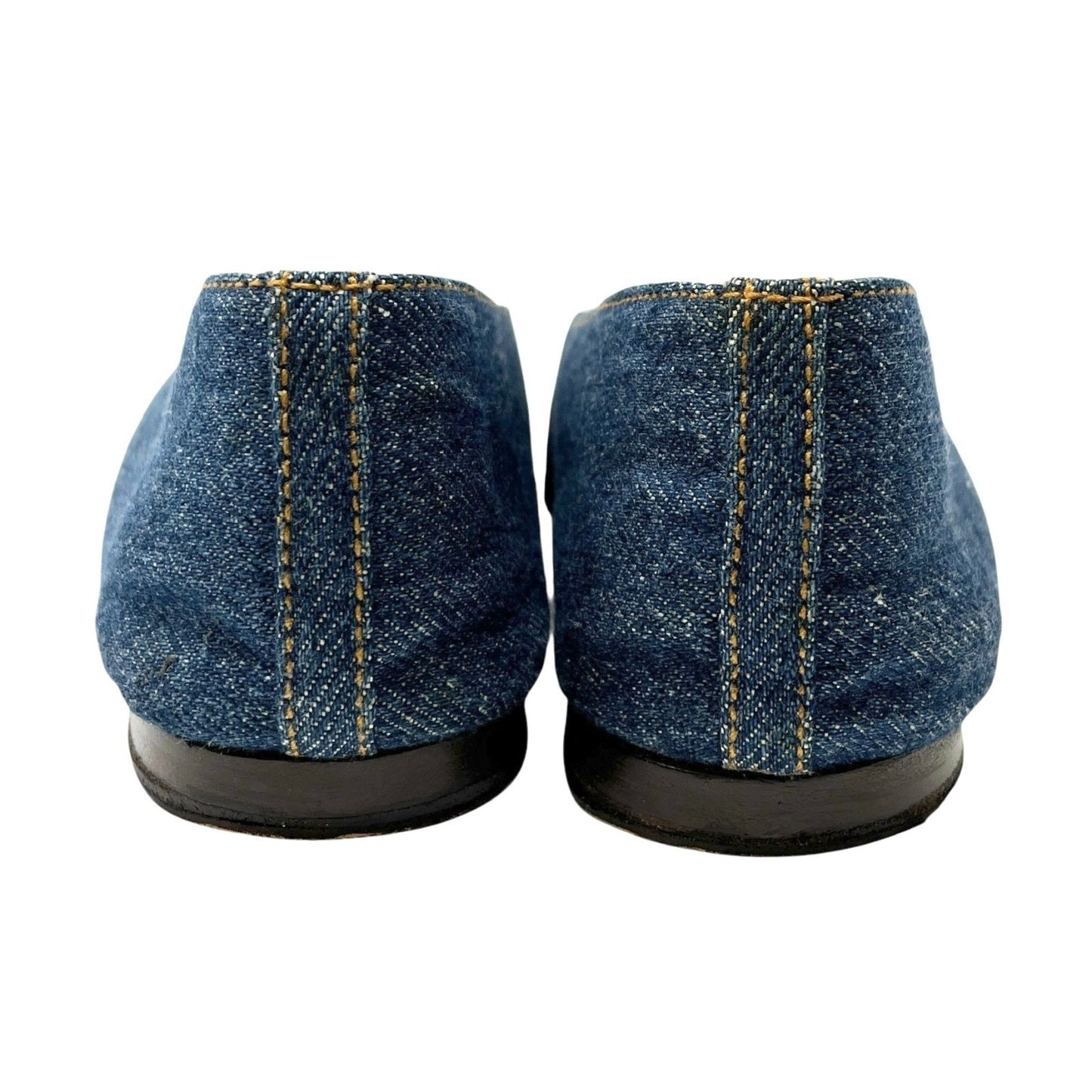 CHANEL Vintage 97P CC Mark Logo Denim Flat Shoes #36 Stitch Blue Beige Cotton