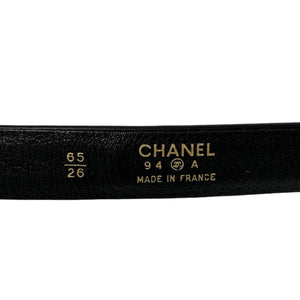 CHANEL Vintage 94A CC Mark Belt 65/26 Accessory Black Gold Leather Rank AB+