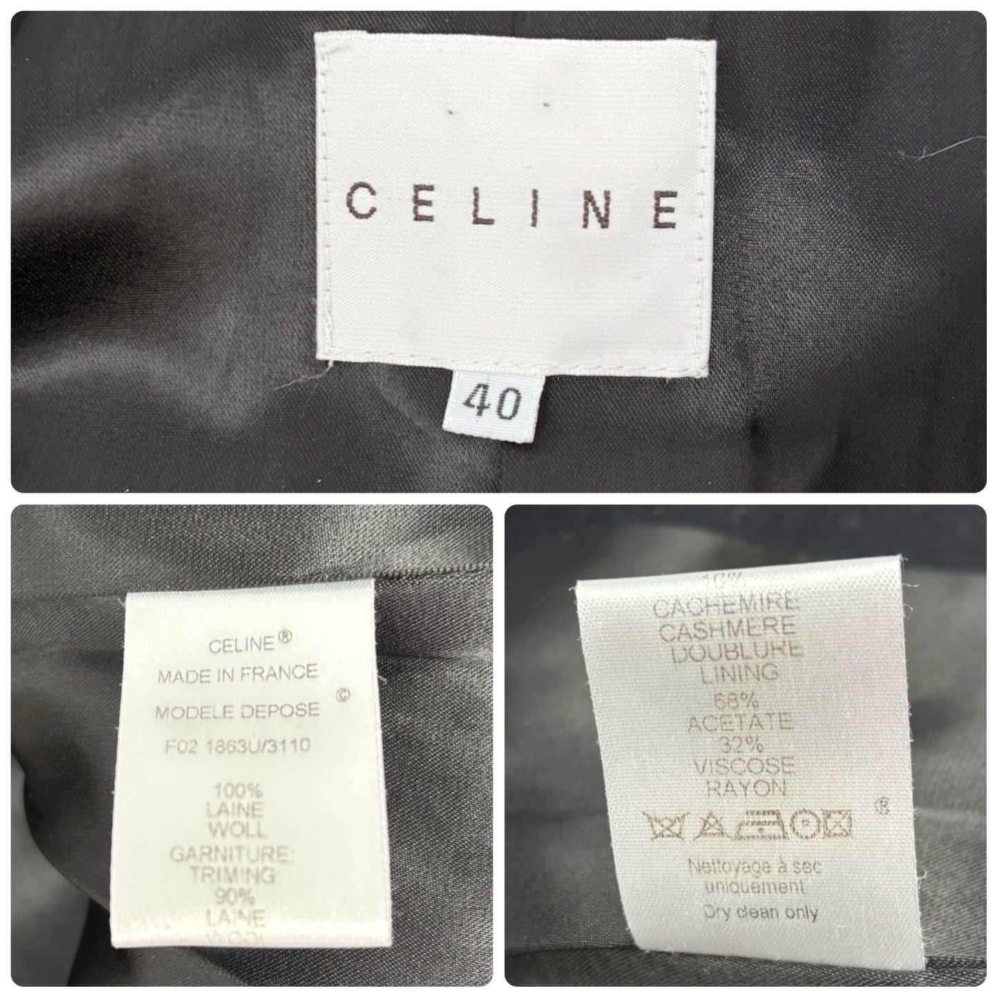 CELINE Vintage Tweed Long Jacket Coat #40 Wool Cashmere White Black