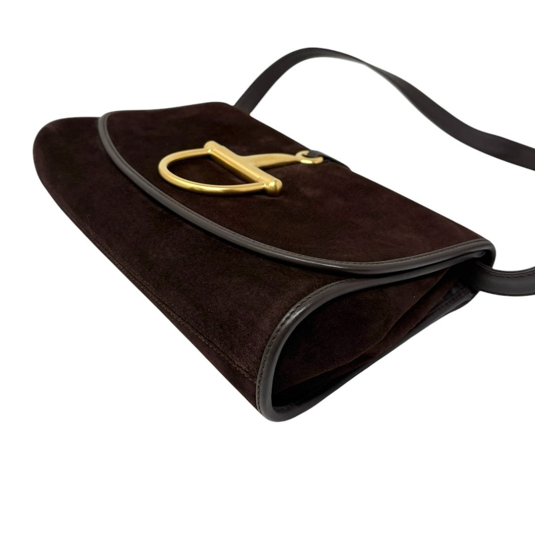 GUCCI Vintage Logo Horsebit Crossbody Bag Brown Gold Suede Leather 902824