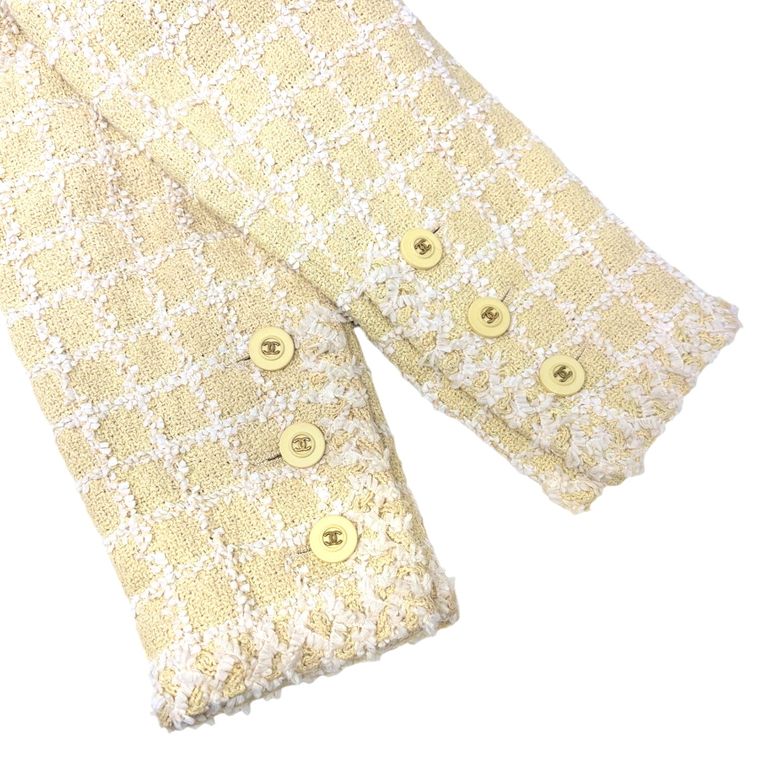 CHANEL Vintage 94P CC Mark Logo Tweed Jacket #38 Yellow White Cotton