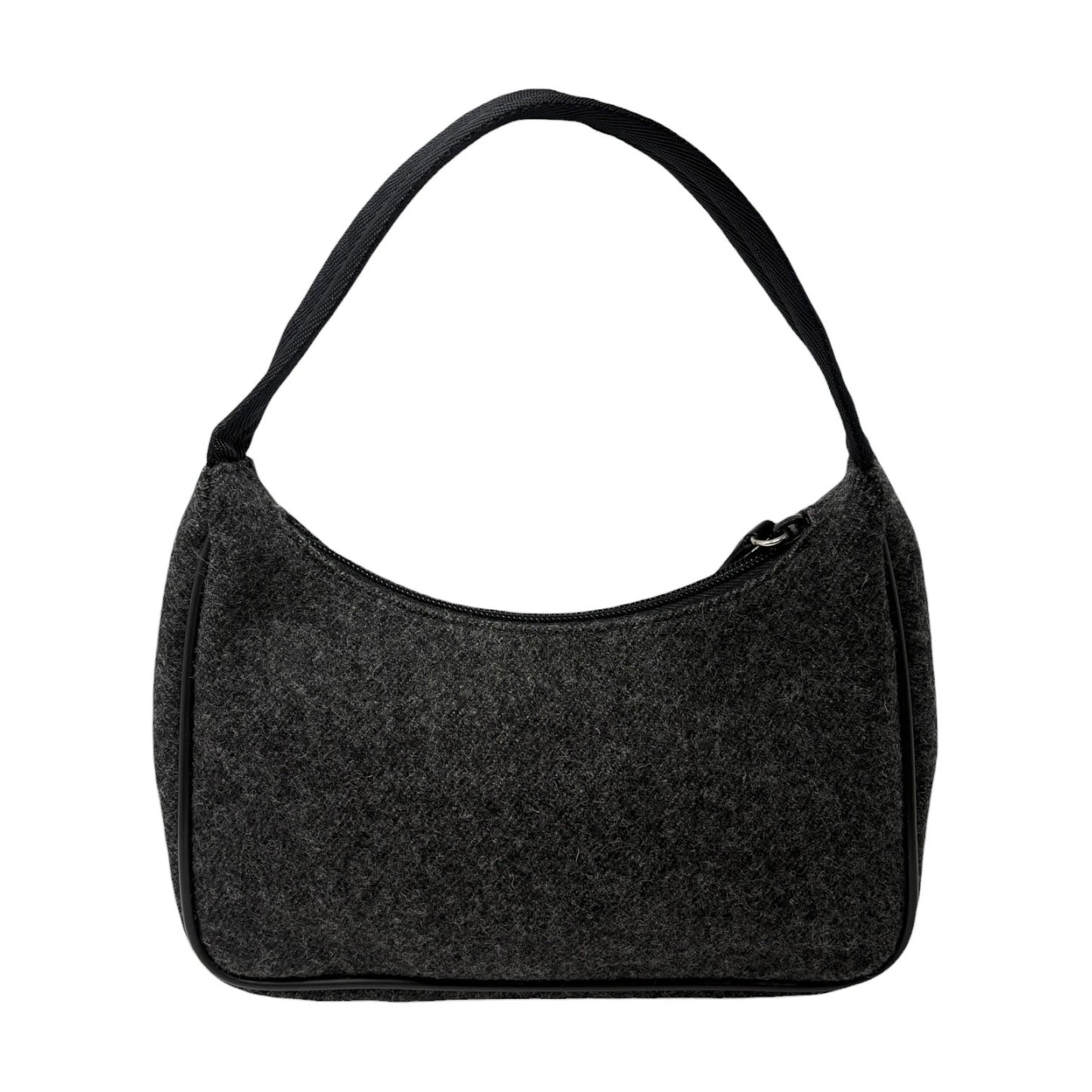 PRADA Sport Vintage Logo Wool Mini Bag Pochette Pouch Gray Black Leather