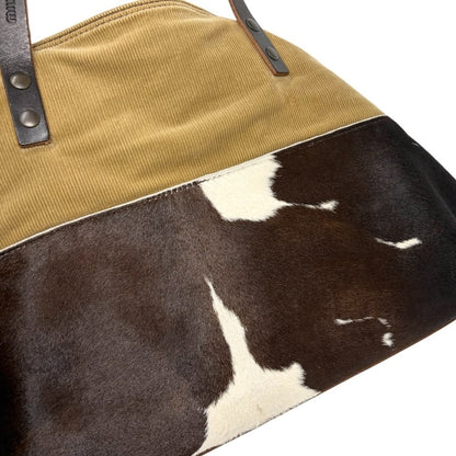 miu miu Vintage Pony Calf Hair Shoulder Bag Brown Beige White Corduroy 902372