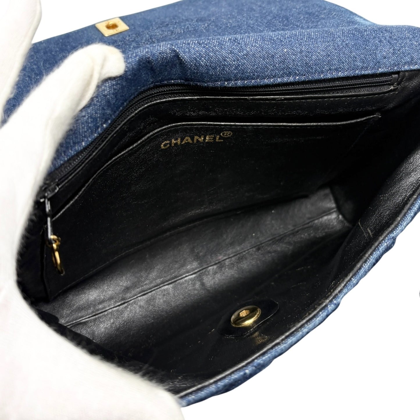 CHANEL Vintage CC Logo Quilted Denim Flap Shoulder Bag Blue Gold 901873